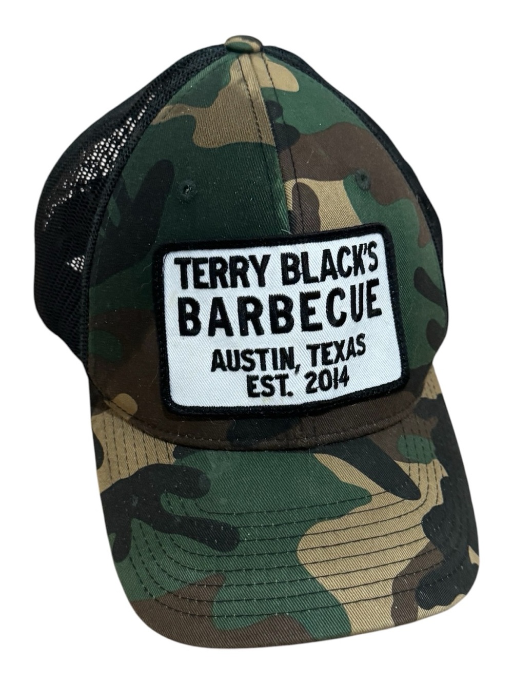 🧢Richardsons Men’s Green Black Camo Terry Black's BBQ Austin TX Snapback Hat